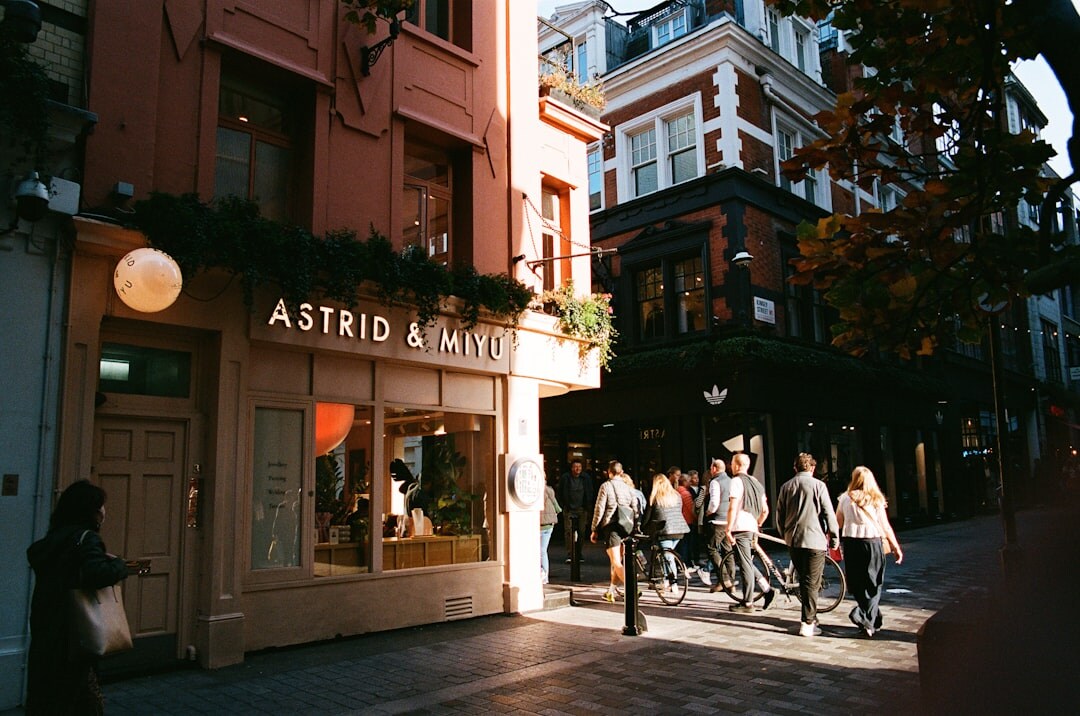 busy shopping street with stores